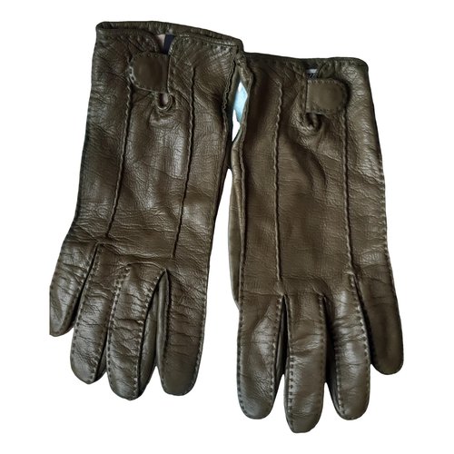 Pre-owned Brioni Leather Gloves In Khaki