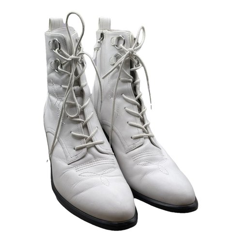 Pre-owned Diane Von Furstenberg Leather Western Boots In White