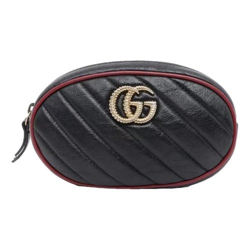 Pre-owned Gucci Gg Marmont Oval Leather Handbag In Black