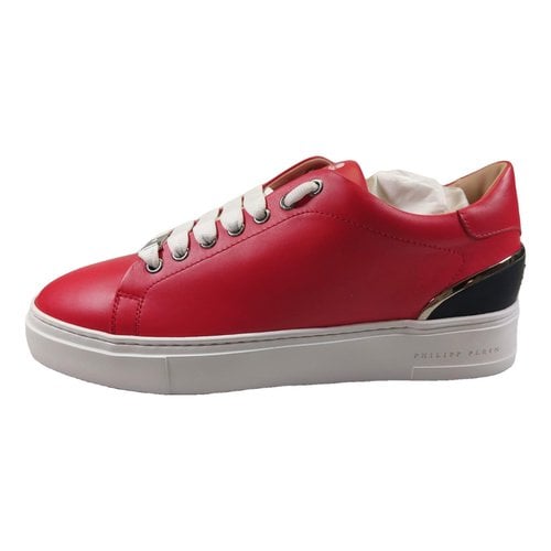 Pre-owned Philipp Plein Lo-top Leather Low Trainers In Red