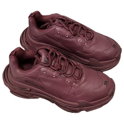 Pre-owned Balenciaga Triple S Leather Trainers In Burgundy