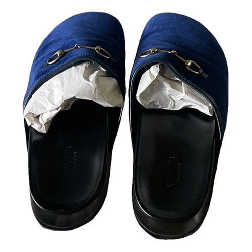 Pre-owned Gucci Velvet Mules In Blue