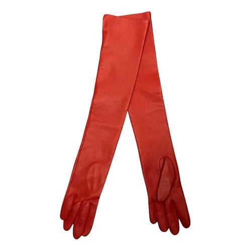 Pre-owned Alessandro Dell'acqua Leather Long Gloves In Red
