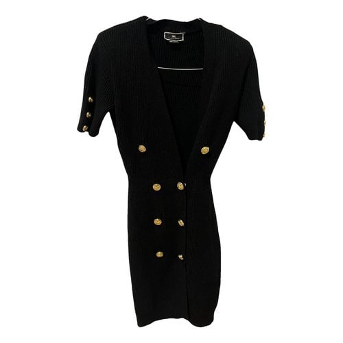 Pre-owned Elisabetta Franchi Wool Mini Dress In Black