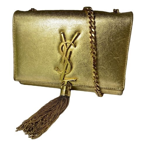 Pre-owned Saint Laurent Pompom Kate Leather Crossbody Bag In Gold