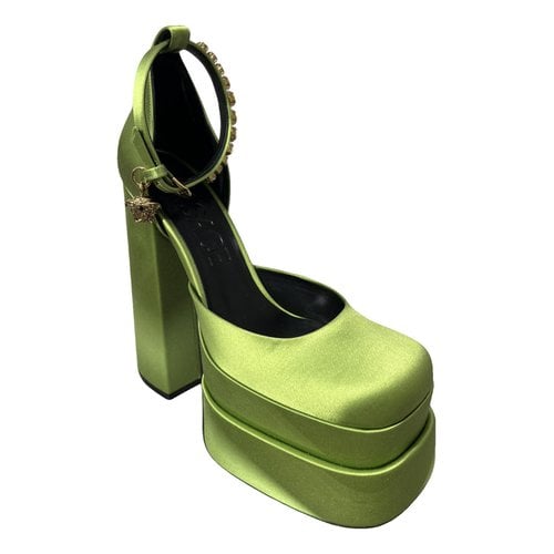 Pre-owned Versace Cloth Sandals In Green