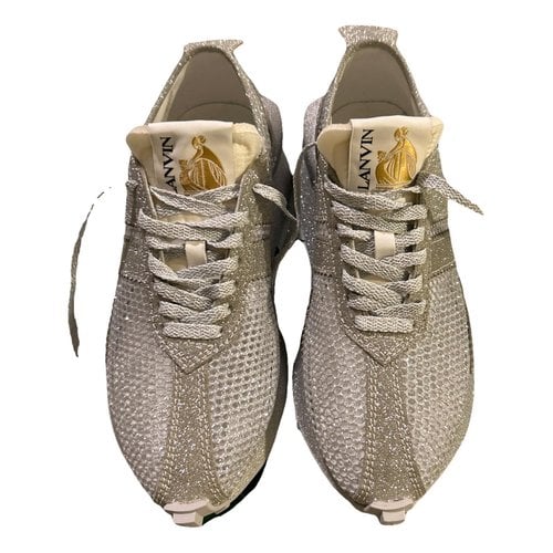 Pre-owned Lanvin Cloth Trainers In Silver