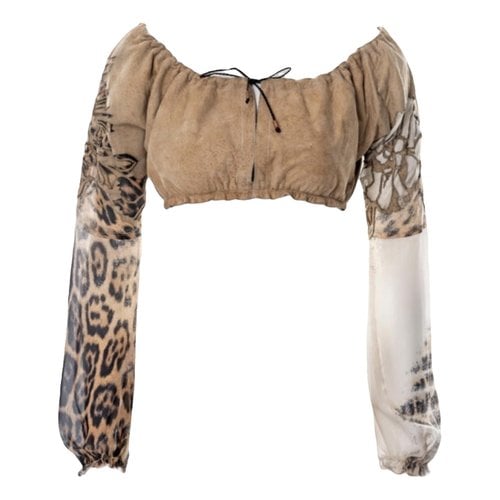 Pre-owned Roberto Cavalli Leather Top In Beige