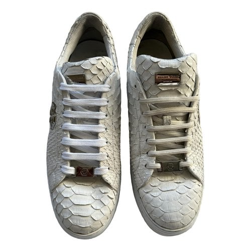 Pre-owned Philipp Plein Luxury Python Low Trainers In White
