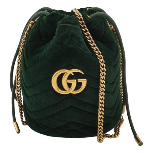 Pre-owned Gucci Gg Marmont Chain Bucket Velvet Crossbody Bag In Green