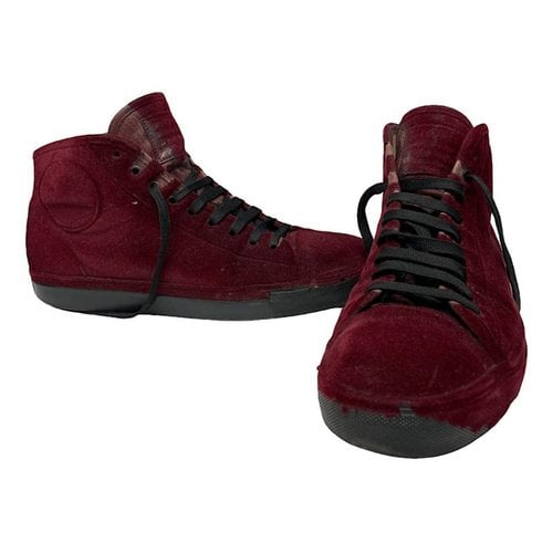 Pre-owned Maison Margiela Leather High Trainers In Burgundy