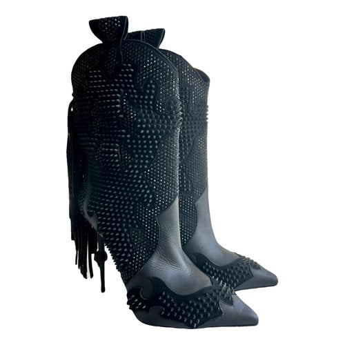 Pre-owned Philipp Plein Leather Cowboy Boots In Black