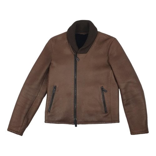 Pre-owned Armani Collezioni Leather Jacket In Brown