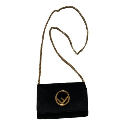 Pre-owned Fendi Wallet On Chain Velvet Handbag In Black