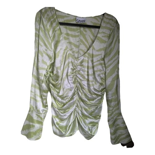 Pre-owned Ganni Silk Blouse In Green