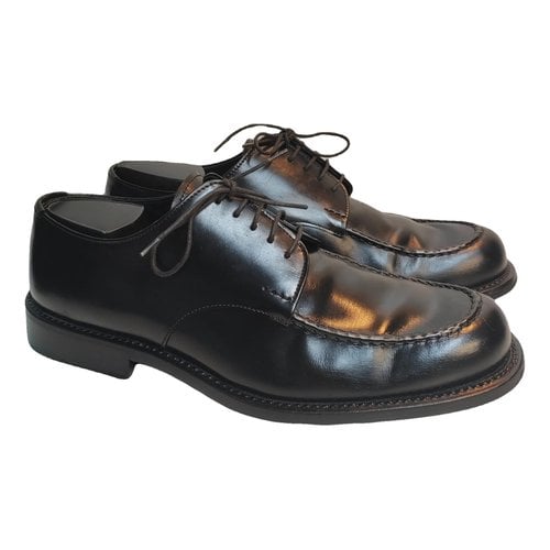 Pre-owned Prada Patent Leather Lace Ups In Black