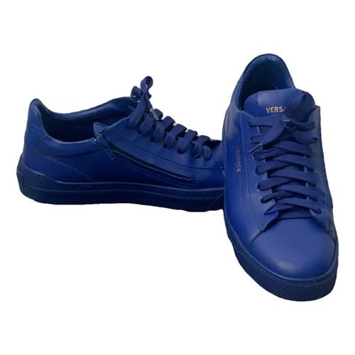 Pre-owned Versace Leather Low Trainers In Blue