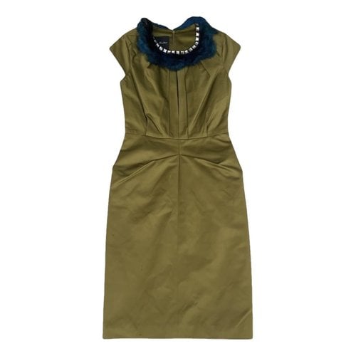Pre-owned Monique Lhuillier Silk Mid-length Dress In Green