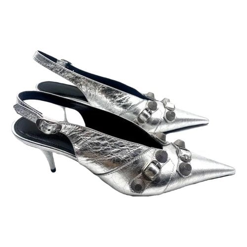 Pre-owned Balenciaga Cagole Leather Heels In Silver