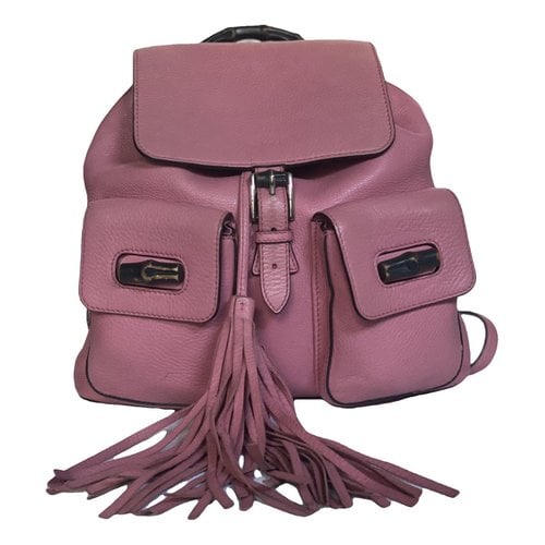 Pre-owned Gucci Vintage Bamboo Leather Backpack In Pink