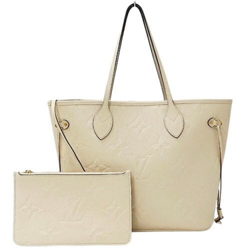 Pre-owned Louis Vuitton Neverfull Leather Handbag In White