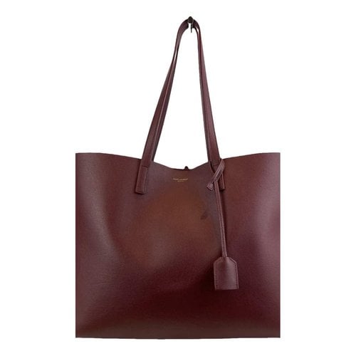 Pre-owned Saint Laurent Shopping Leather Handbag In Burgundy