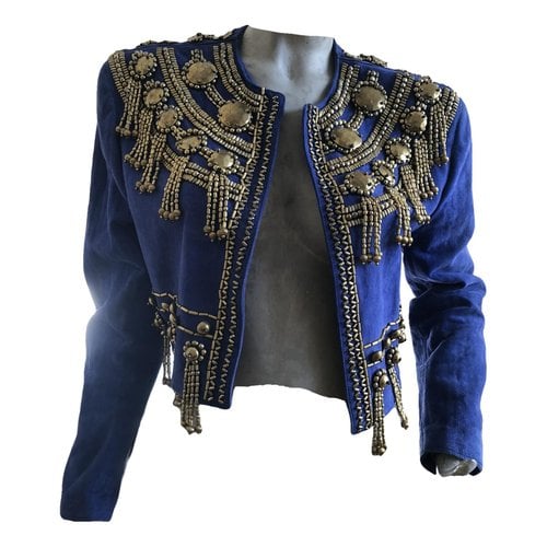 Pre-owned Versace Leather Biker Jacket In Blue