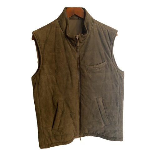 Pre-owned Hackett London Leather Vest In Green