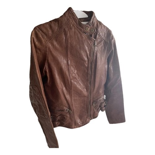 Pre-owned Lauren Ralph Lauren Leather Biker Jacket In Brown