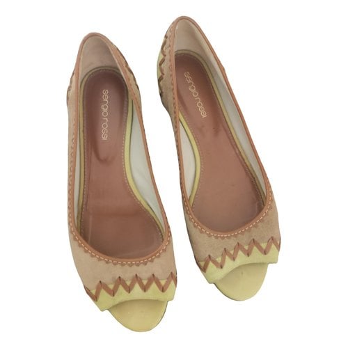 Pre-owned Sergio Rossi Leather Ballet Flats In Beige