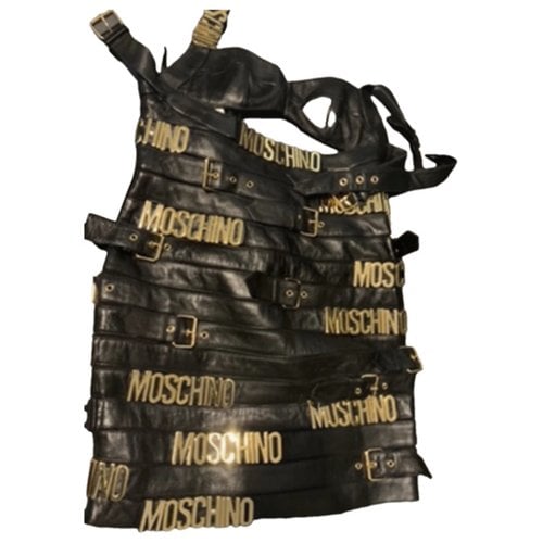 Pre-owned Moschino Leather Mini Dress In Black