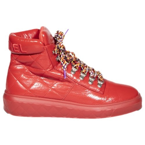 Pre-owned Chanel Ankle Strap Patent Leather Trainers In Red