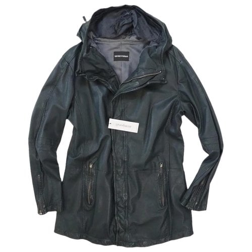 Pre-owned Emporio Armani Leather Jacket In Blue