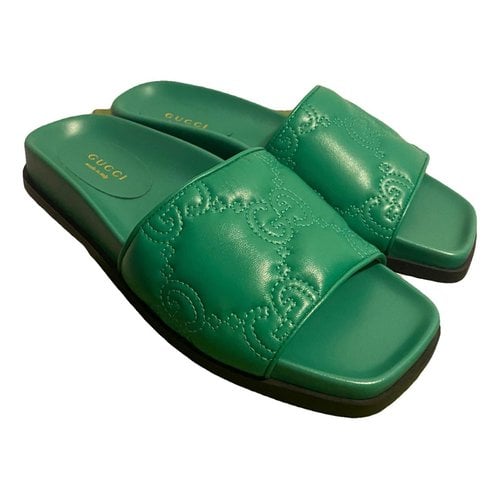 Pre-owned Gucci Leather Flats In Green