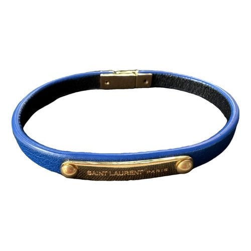 Pre-owned Saint Laurent Monogramme Leather Bracelet In Blue