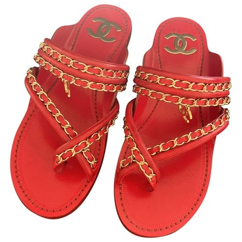 Pre-owned Chanel Leather Sandals In Red