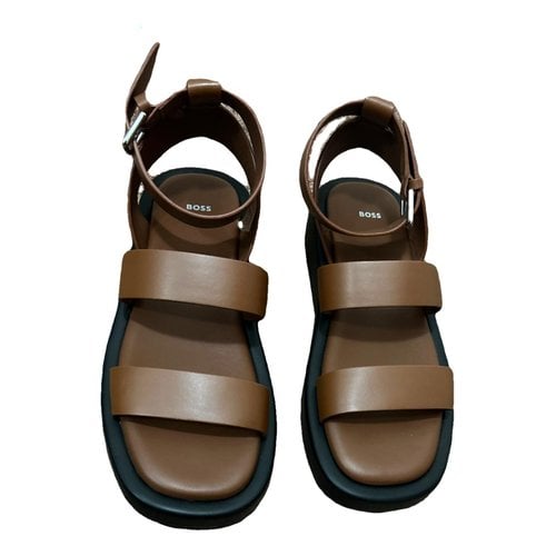 Pre-owned Hugo Boss Leather Sandal In Brown
