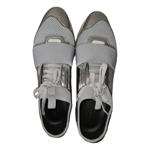 Pre-owned Balenciaga Race Patent Leather Trainers In Silver