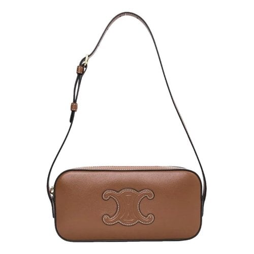Pre-owned Celine Triomphe Long Leather Handbag In Brown