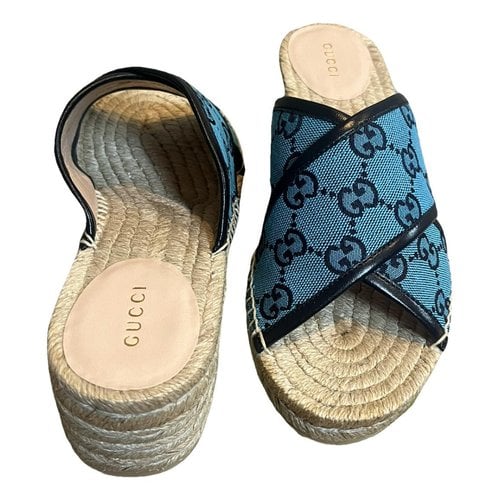 Pre-owned Gucci Double G Cloth Mules In Blue