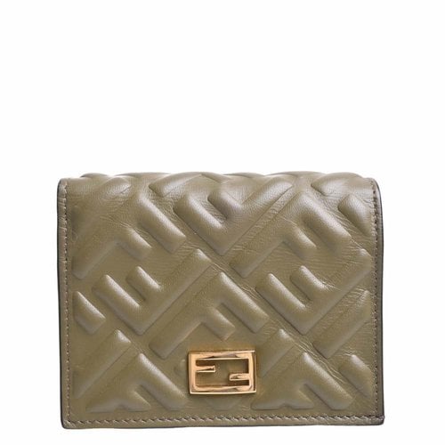 Pre-owned Fendi Baguette Leather Wallet In Khaki
