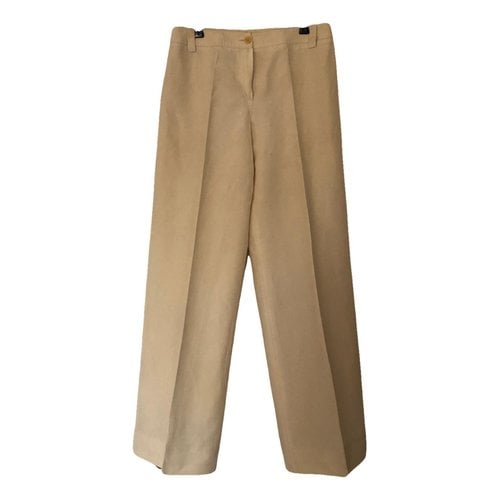 Pre-owned Armani Collezioni Linen Large Pants In Beige