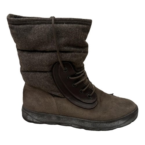 Pre-owned Moncler Cloth Boots In Khaki
