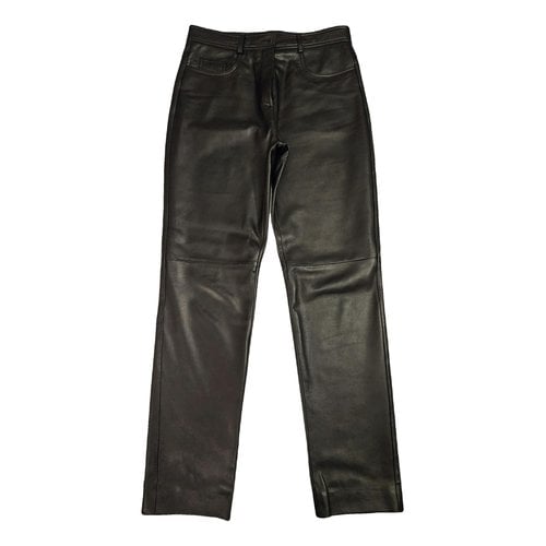 Pre-owned Luisa Spagnoli Leather Straight Pants In Black