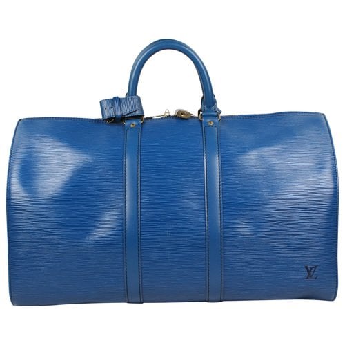 Pre-owned Louis Vuitton Keepall Leather Travel Bag In Blue