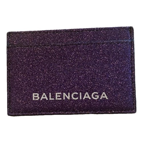 Pre-owned Balenciaga Leather Card Wallet In Purple
