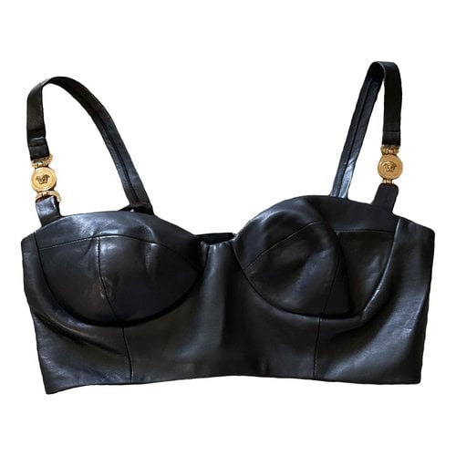 Pre-owned Versace Leather Top In Black