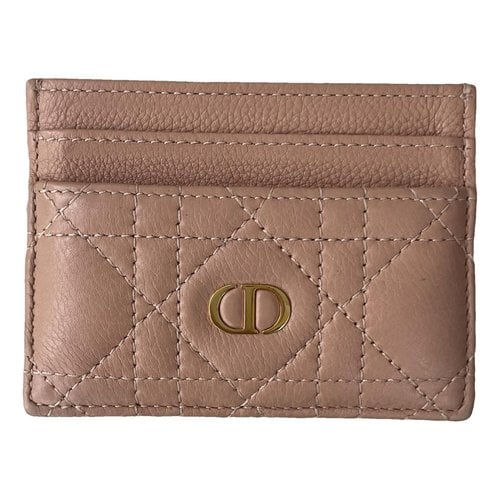 Pre-owned Dior Leather Card Wallet In Beige