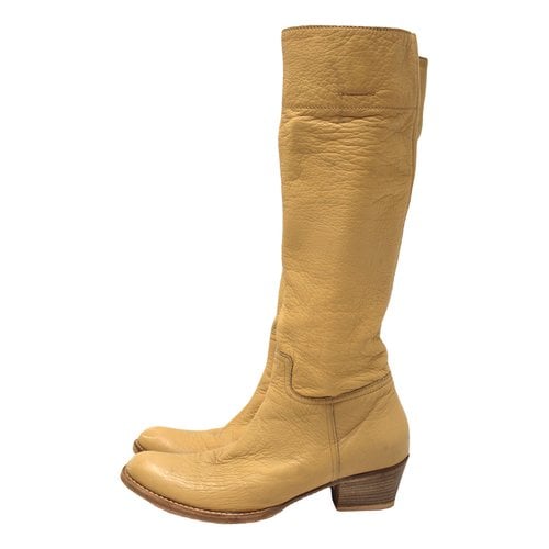 Pre-owned Miu Miu Leather Boots In Yellow