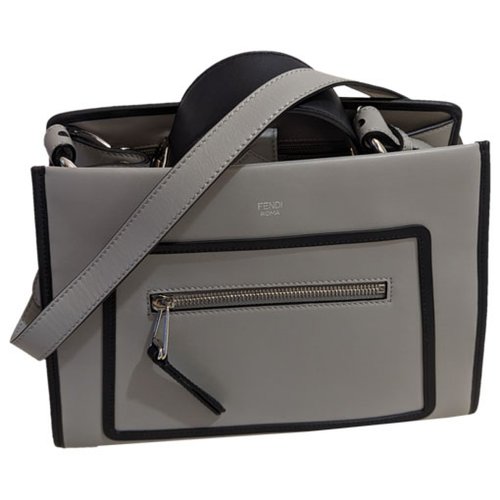Pre-owned Fendi Runaway Leather Handbag In Grey